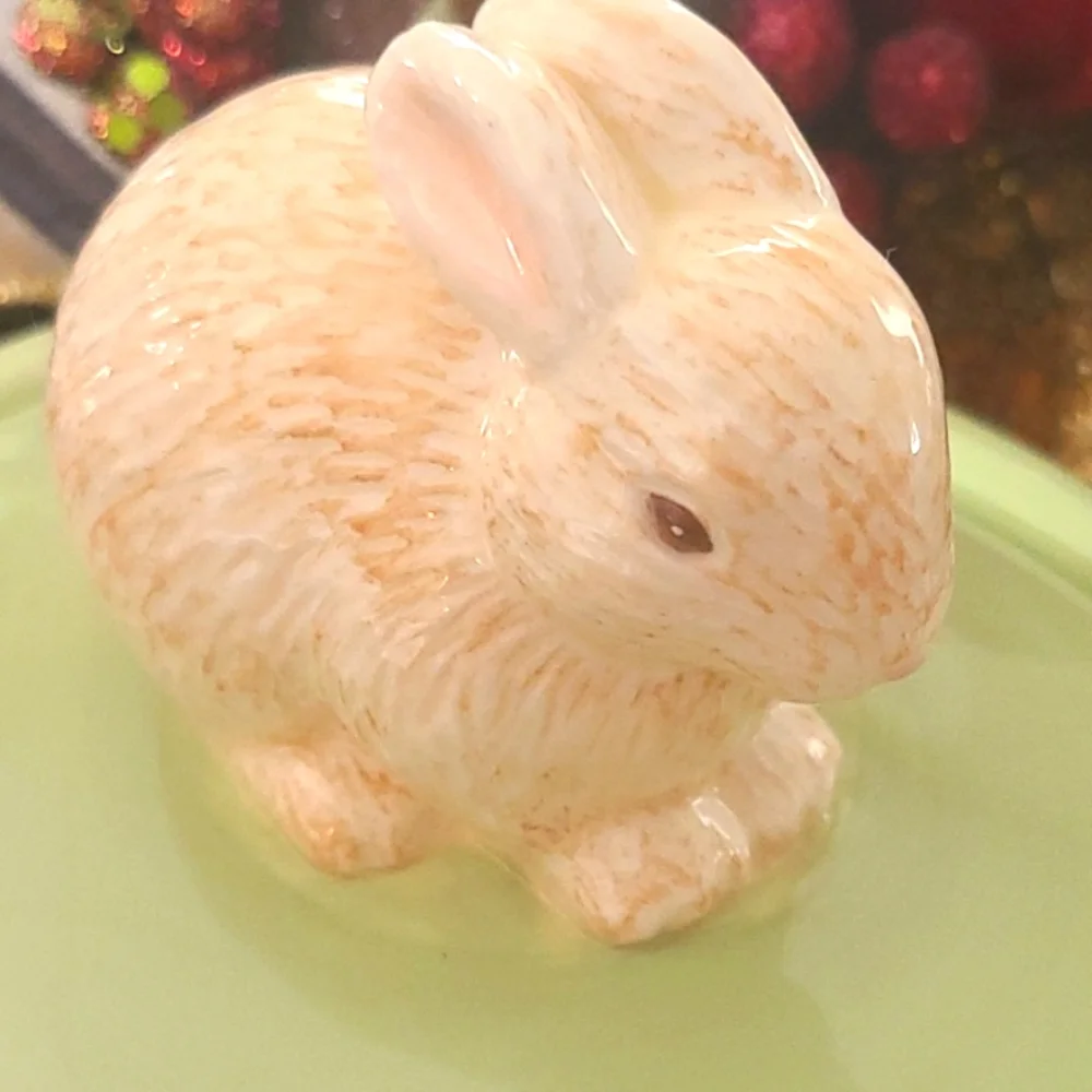 Vintage Basket Weave Bunny Rabbit Green Trinkit Candy Dish